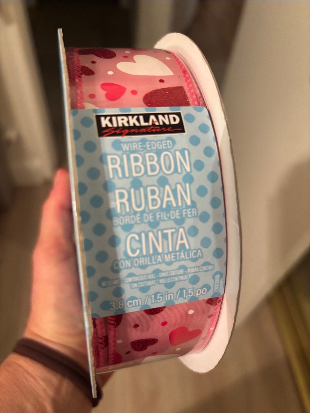 NEW Kirkland Sealed Pink Heart Wire-Edged Ribbon Roll - 1.5 in X 50 Yrds